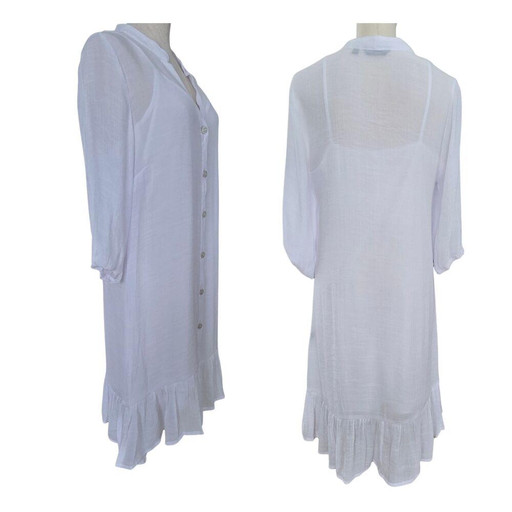 mlle gabrielle White Maxi Shift Dress with Slip Ruffle Hem Boho Romantic Beachy - Picture 3 of 7